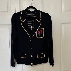 NWT Marc by Marc Jacobs Navy and Gold Women's Wool Cardigan